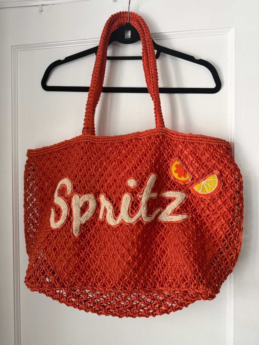 Spritz Crochet Tote in Red-Orange with Citrus Patch